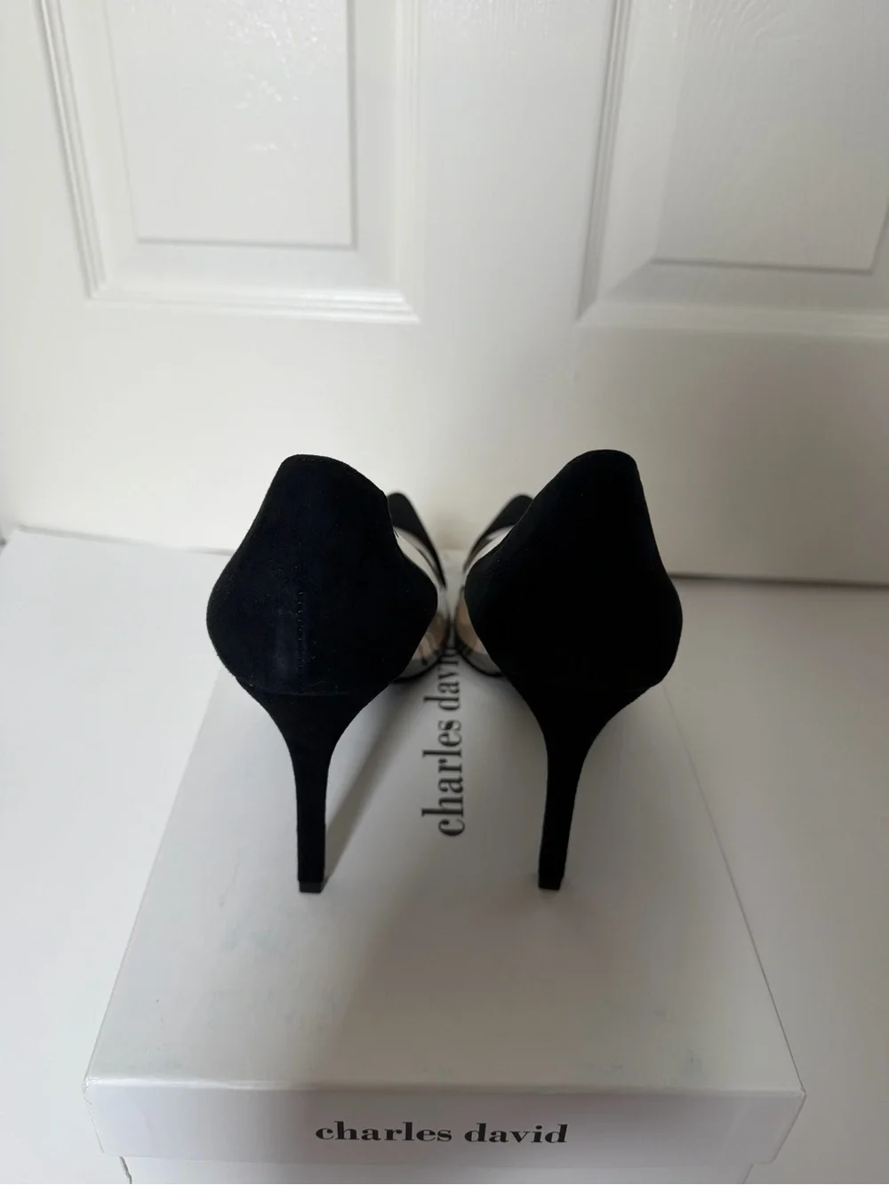 Charles David Women's Black Pointed-Toe Plexi and black suede Pumps, Size 9